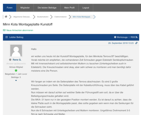 Im EZ Forum: Wie man einen MinnKota Bugmotor montiert....