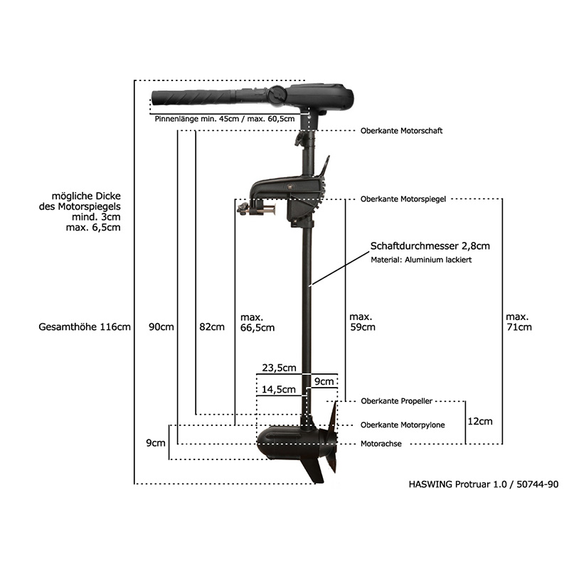 Haswing Protruar 1.0 / 65lbs / 12 Volt / 600 Watt Elektro-Aussenborder Normalschaft