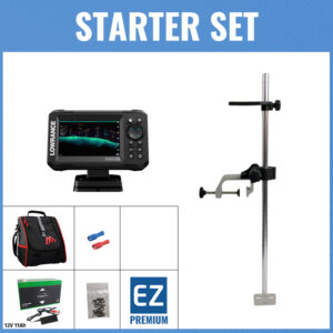 STARTER Set - Lowrance Eagle 5 mit Splitshot HD-Geber - Tasche klein / Geberstange C / 12V11Ah Lithium-Akku / Lader / Kabelschuhe