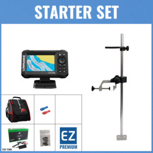 STARTER Set - Lowrance Eagle 5 mit 50/200 HDI-Geber - Tasche klein / Geberstange C / 12V11Ah Lithium-Akku / Lader / Kabelschuhe