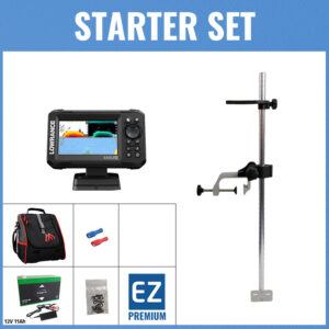 STARTER Set - Lowrance Eagle 5 mit 83/200 HDI-Geber - Tasche klein / Geberstange C / 12V11Ah Lithium-Akku / Lader / Kabelschuhe