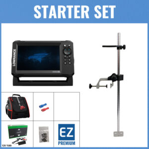 STARTER Set - Lowrance Eagle 7 mit 50/200 HDI-Geber - Tasche klein / Geberstange C / 12V11Ah Lithium-Akku / Lader / Kabelschuhe