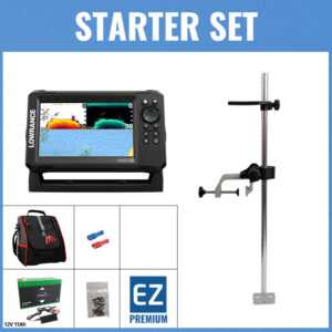 STARTER Set - Lowrance Eagle 7 mit 83/200 HDI-Geber - Tasche klein / Geberstange C / 12V11Ah Lithium-Akku / Lader / Kabelschuhe