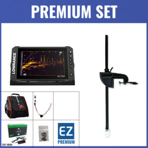 PREMIUM Set - Lowrance Elite FS 7 mit AI 3-in-1 Geber - Echolottasche / Minn Kota-Geberstange / 12V18Ah Lithium-Akku / Lader / QuickConnect