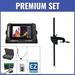 PREMIUM Set - Lowrance Elite FS 7 mit 83/200 HDI-Geber - Koffer / Minn Kota-Geberstange / 12V18Ah Lithium-Akku / Lader / QuickConnect