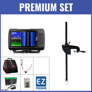 PREMIUM Set - Garmin Striker Vivid 7sv mit GT52HW-TM-Geber - Echolottasche / Minn Kota-Geberstange / 12V18Ah Lithium-Akku / Lader / QuickConnect