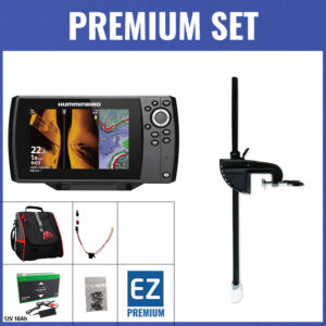 PREMIUM Set - Humminbird Helix 7 CHIRP MEGA SI GPS G4 mit Geber - Echolottasche / Minn Kota-Geberstange / 12V18Ah Lithium-Akku / Lader / QuickConnect