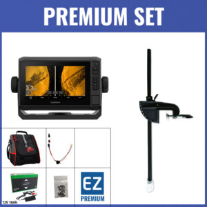 PREMIUM Set - Garmin ECHOMAP UHD2 72sv mit GT54UHD-TM-Geber - Echolottasche / Minn Kota-Geberstange / 12V18Ah Lithium-Akku / Lader / QuickConnect