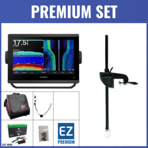 PREMIUM Set - Garmin GPSMAP 923xsv mit GT56UHD-TM Geber - Echolottasche / Minn Kota-Geberstange / 12V18Ah Lithium-Akku / Lader / QuickConnect