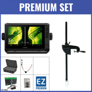 PREMIUM Set - Garmin ECHOMAP UHD2 92sv mit GT56UHD-TM Geber - Koffer / Minn Kota-Geberstange / 12V18Ah Lithium-Akku / Lader / QuickConnect