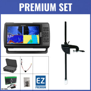 PREMIUM Set - Garmin Striker Vivid 9sv mit GT52HW-TM Geber - Koffer / Minn Kota-Geberstange / 12V18Ah Lithium-Akku / Lader / QuickConnect